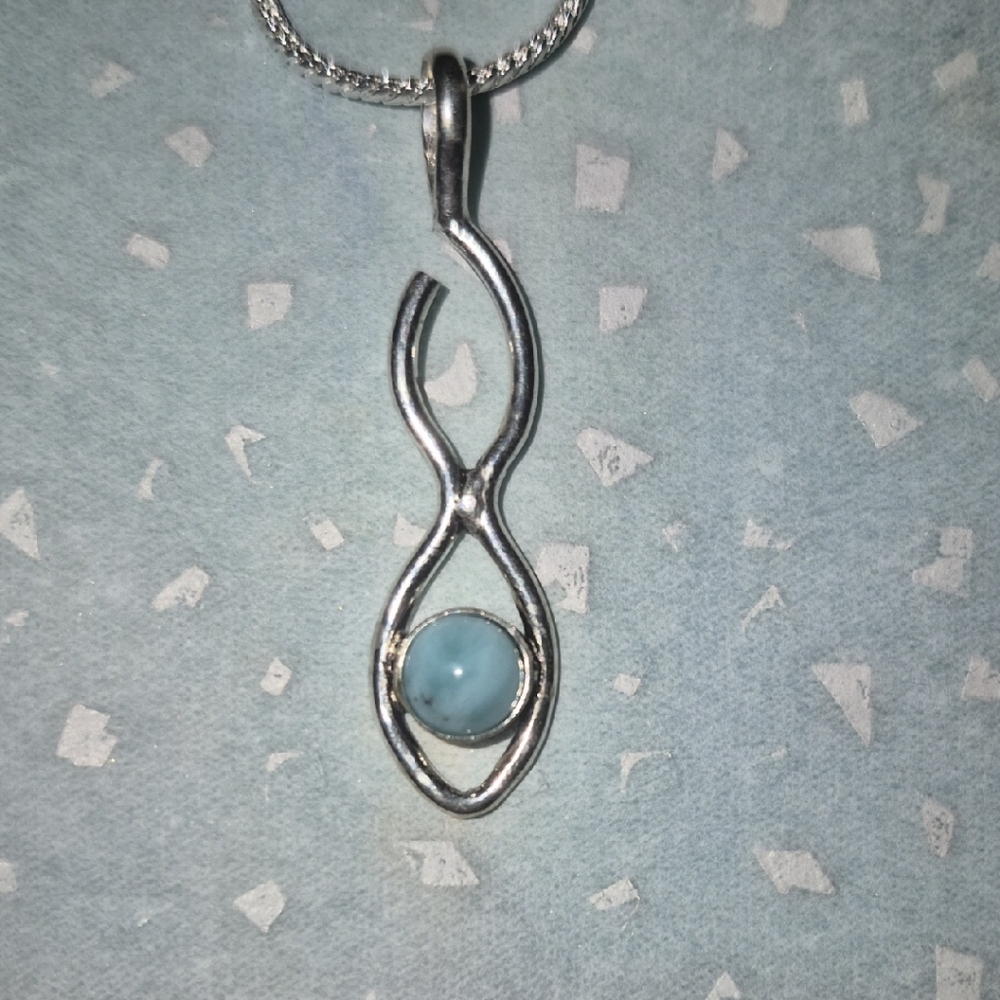 Elegant Sterling Silver Pendant with Larimar Stone With S925 Chain Included~New!